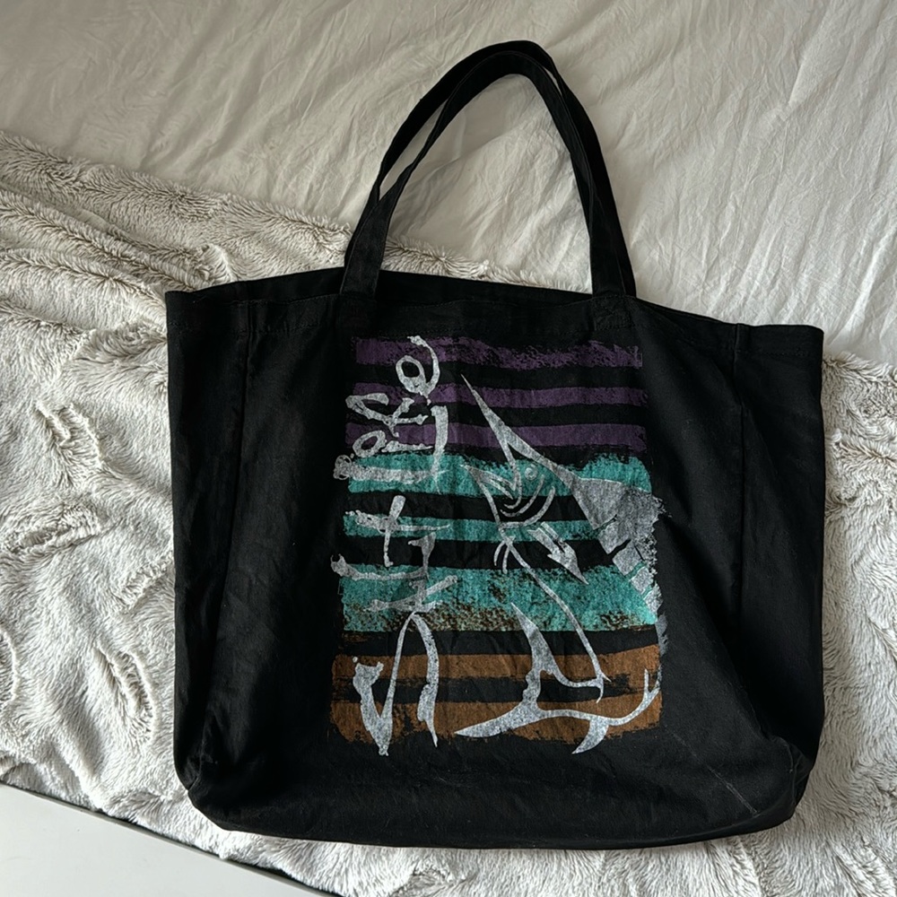 Salt Life Black Canvas Tote with Teal Purple and Brown Stripes